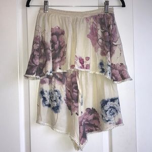 Cream and Floral Strapless Romper